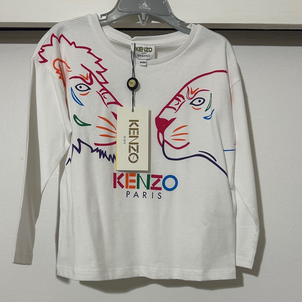 Kenzo Kids White Long Sleeve Shirt with Colorful Animal Design